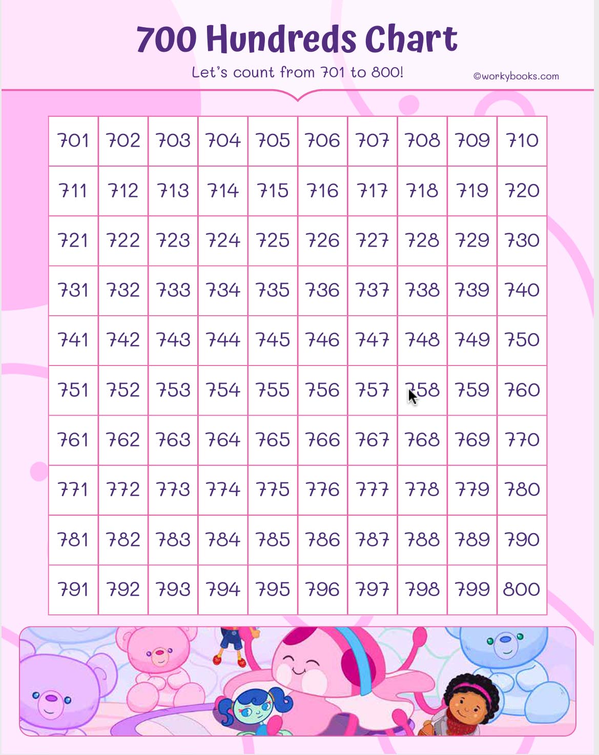 Number Chart To 1000 Printable Worksheets By Workybooks Workybooks