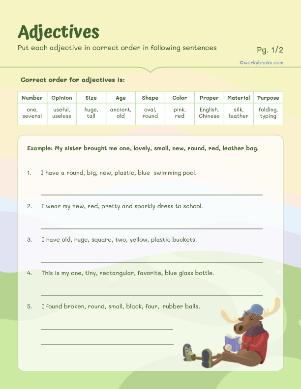 4th grade adjective worksheets 