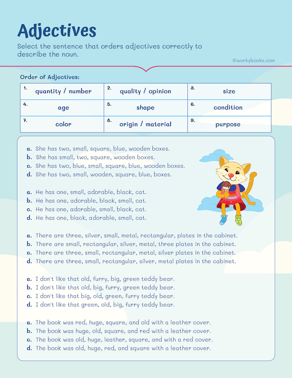 4th grade adjective worksheets with multiple choices