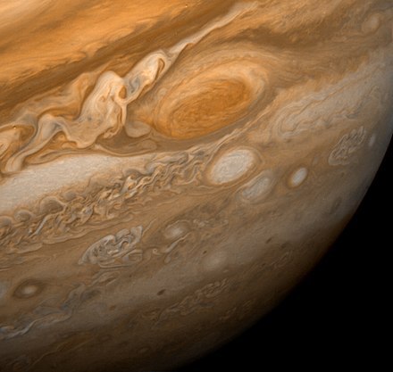 A wide view of Jupiter and the Great Red Spot as seen from Voyager 1 in 1979.
