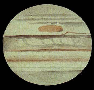 A sketch of Jupiter made by Thomas Gwyn Elger in November 1881, showing the Great Red Spot.