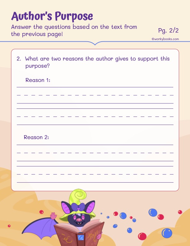 Grade 1 questions on Author's purpose