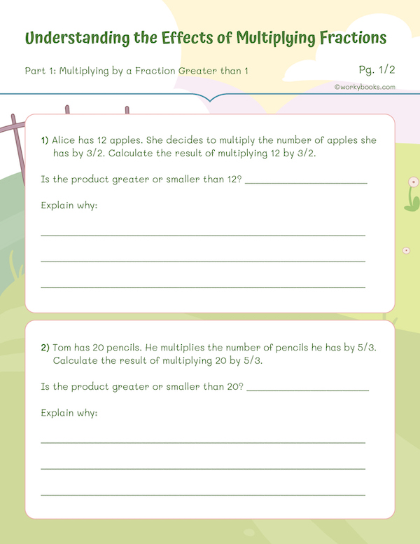 Multiplying fraction worksheet more than 1