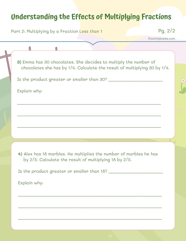 Multiplying fraction worksheet less than 1