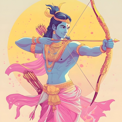 Lord Rama fighting war of good over evil.