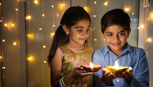 Kids celebrating Diwali festival.