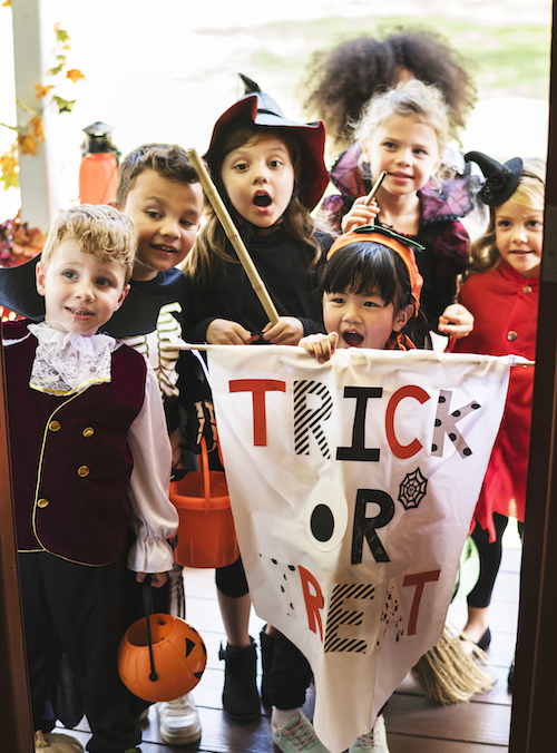 Kids going treating on halloween