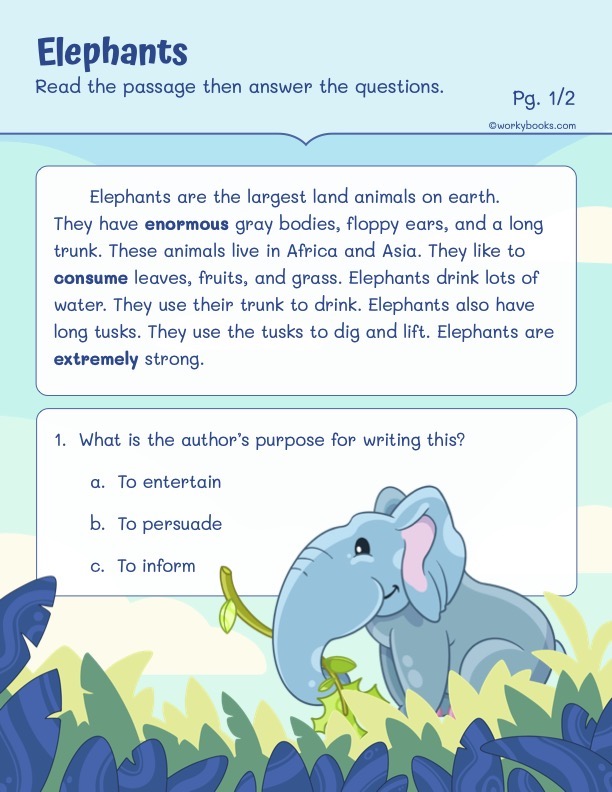 reading comprehension passage for grade 1