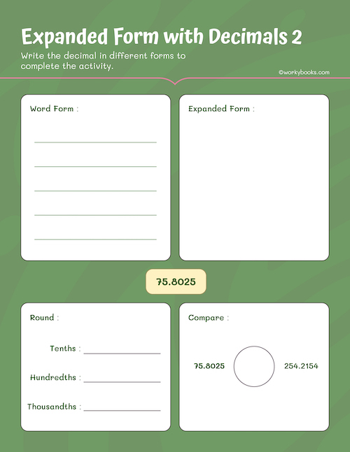 Writing Expanded Form with Decimals Worksheet